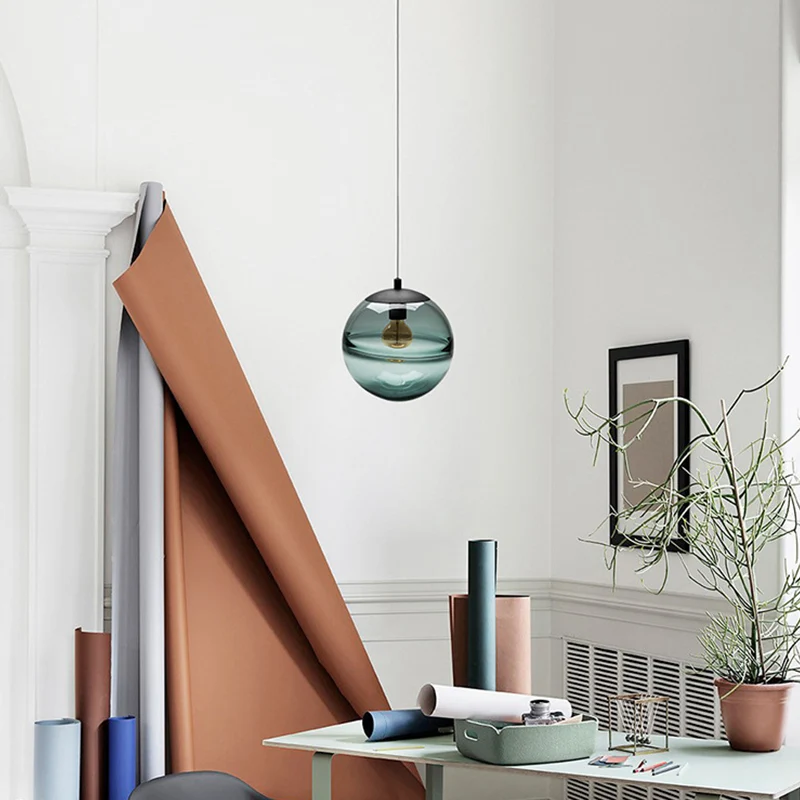 Globe Hangende Plafondlamp Eigentijds Blauw/Koffieglas 1 Licht Eetkamer Hanglamp Clearhalo
