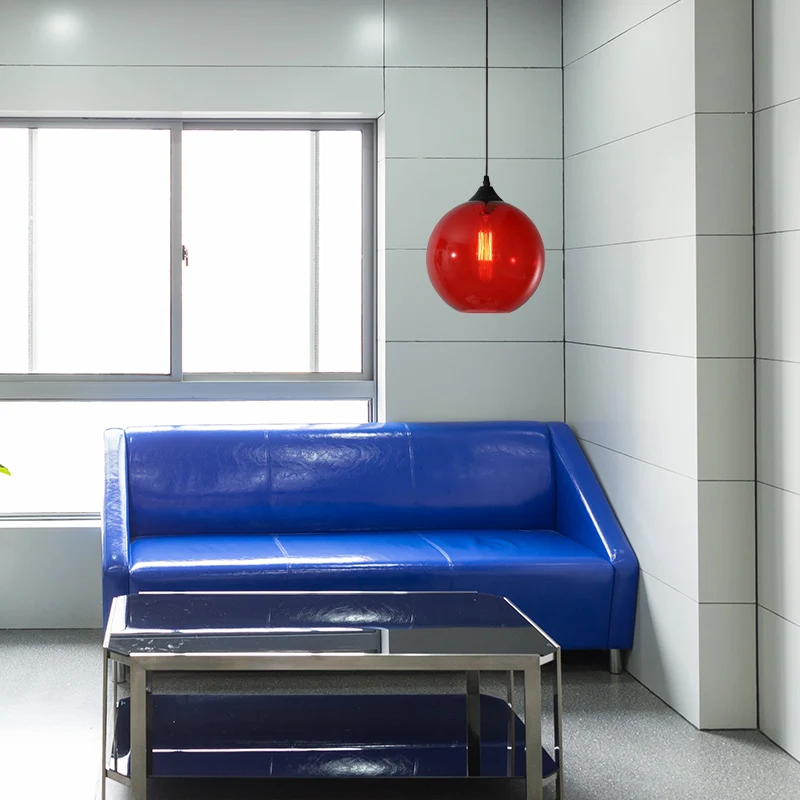 Globe hangende plafondlamp Macaron helder/koffie/rood glas 1 kop eetkamer hanglampset Clearhalo