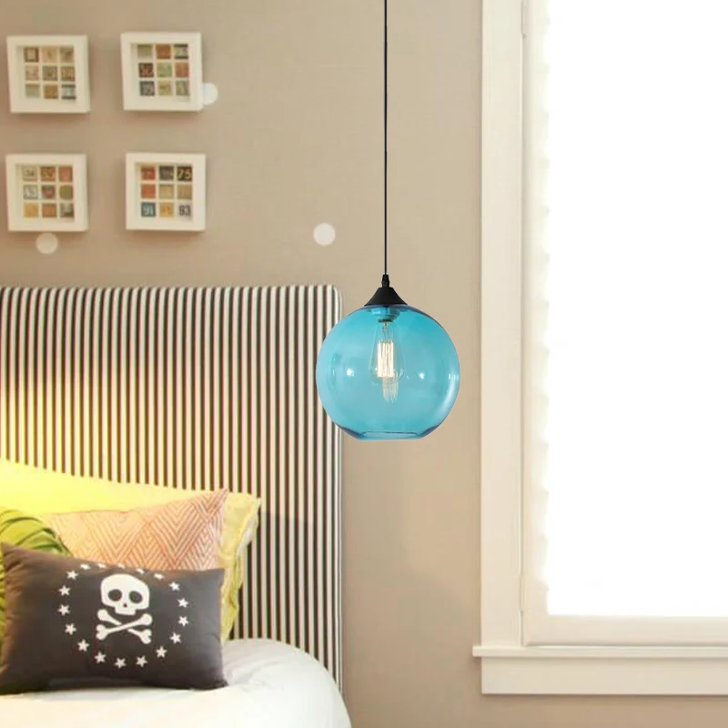 Globe hangende plafondlamp Macaron helder/koffie/rood glas 1 kop eetkamer hanglampset Clearhalo