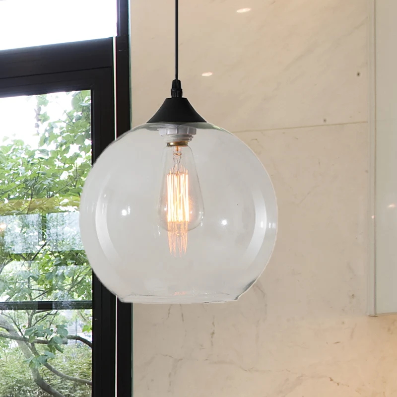 Globe hangende plafondlamp Macaron helder/koffie/rood glas 1 kop eetkamer hanglampset Clearhalo