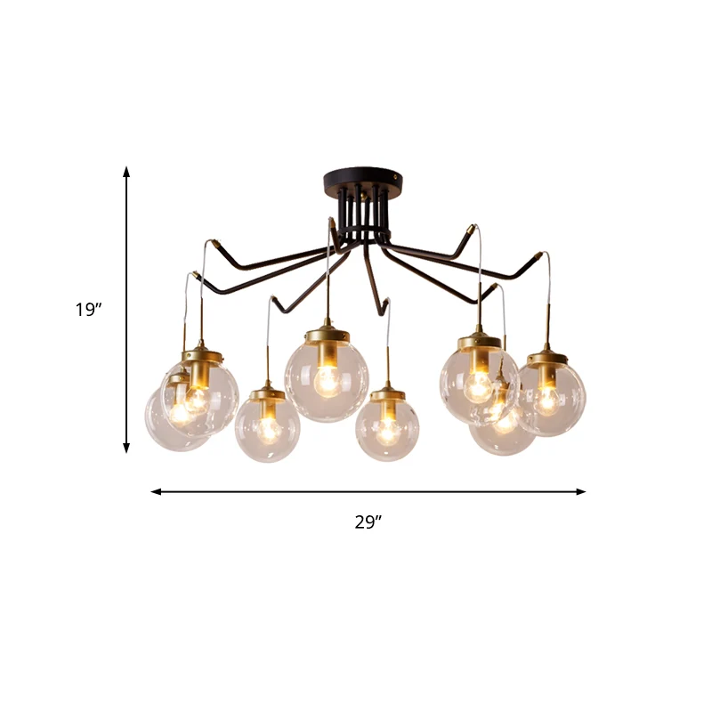 Globe Helder Glazen Kroonluchter Verlichting Klassieke 6/8 Lichten Eetkamer Hanglamp Zwart Clearhalo