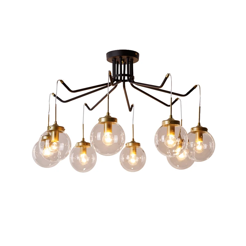 Globe Helder Glazen Kroonluchter Verlichting Klassieke 6/8 Lichten Eetkamer Hanglamp Zwart Clearhalo