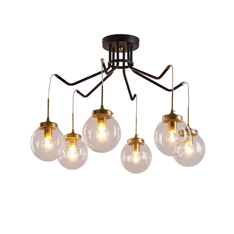 Globe Helder Glazen Kroonluchter Verlichting Klassieke 6/8 Lichten Eetkamer Hanglamp Zwart Clearhalo