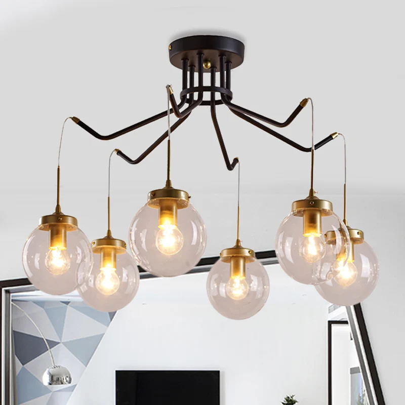Globe Helder Glazen Kroonluchter Verlichting Klassieke 6/8 Lichten Eetkamer Hanglamp Zwart Clearhalo
