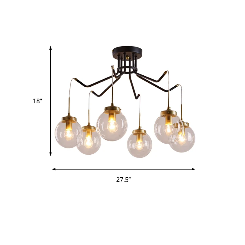 Globe Helder Glazen Kroonluchter Verlichting Klassieke 6/8 Lichten Eetkamer Hanglamp Zwart Clearhalo