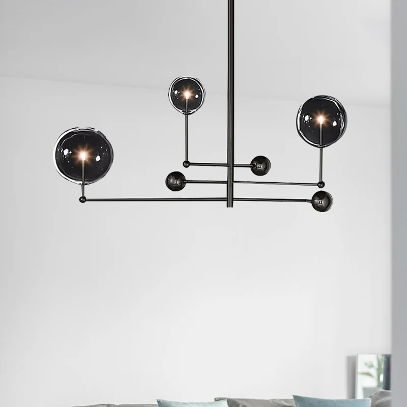 Globe Kroonluchter Verlichting Post Modern Helder Glas 3 Lichten Zwart/Goud Hangende Hanglamp Clearhalo