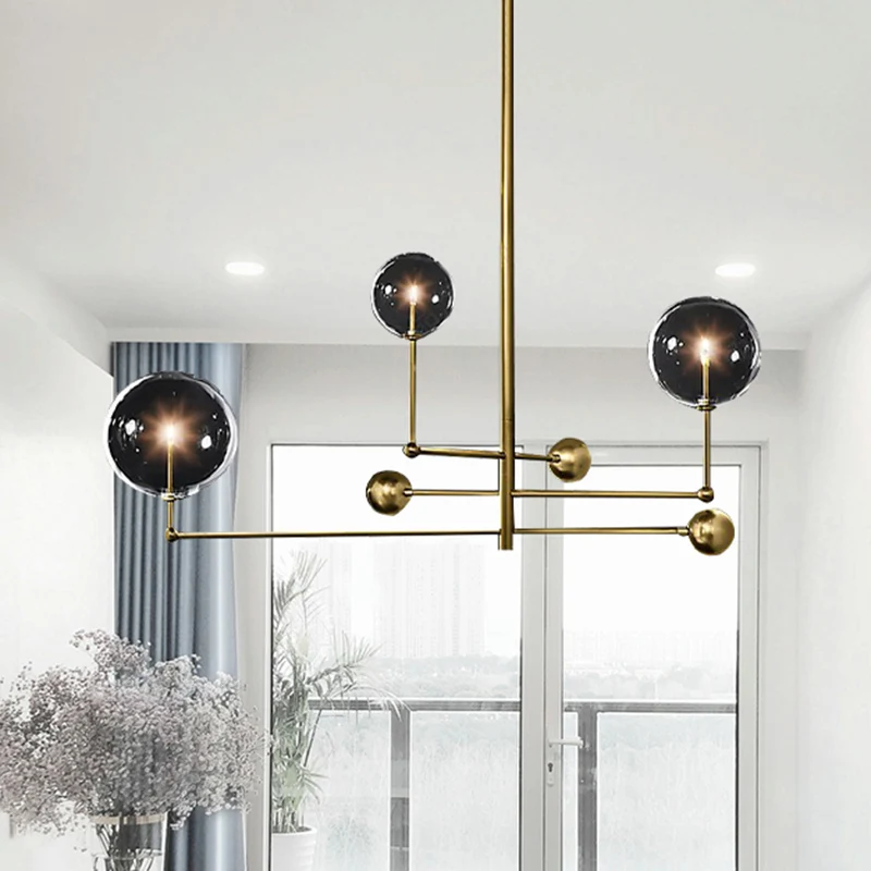 Globe Kroonluchter Verlichting Post Modern Helder Glas 3 Lichten Zwart/Goud Hangende Hanglamp Clearhalo