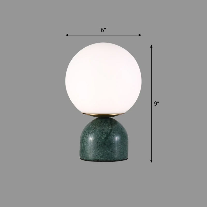 Globe nachtkastje van wit glas Nordic tafellamp met 1 kop en koepelvormige marmeren voet Clearhalo