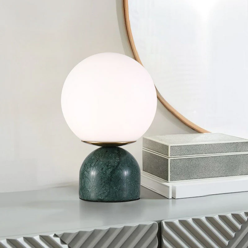 Globe nachtkastje van wit glas Nordic tafellamp met 1 kop en koepelvormige marmeren voet Clearhalo