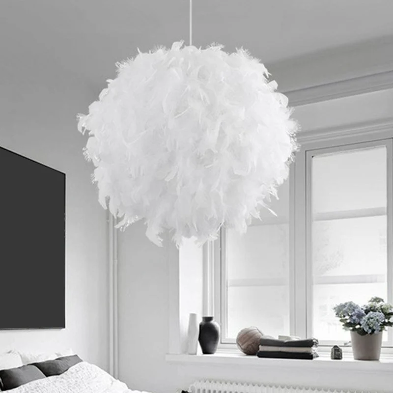 Globe Pendulum Light Simple Feather 1 Head Wit Hanglamp voor slaapkamer Clearhalo