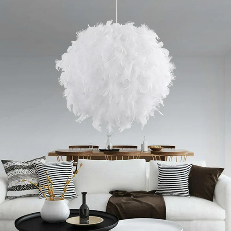 Globe Pendulum Light Simple Feather 1 Head Wit Hanglamp voor slaapkamer Clearhalo