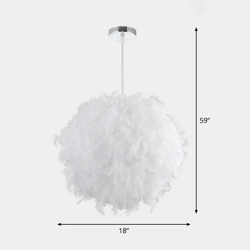 Globe Pendulum Light Simple Feather 1 Head Wit Hanglamp voor slaapkamer Clearhalo