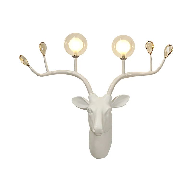 Globe Resin Sconce Light Rustiek 2-lichts woonkamer wandlamp zwart/wit met hertendeco Clearhalo