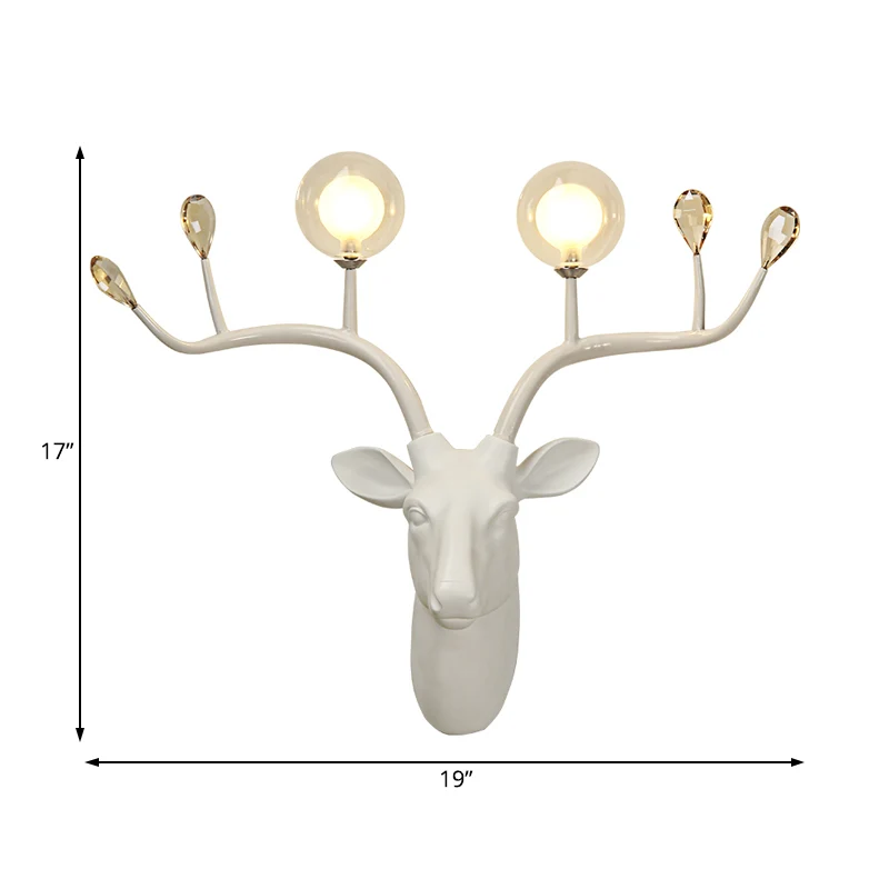 Globe Resin Sconce Light Rustiek 2-lichts woonkamer wandlamp zwart/wit met hertendeco Clearhalo