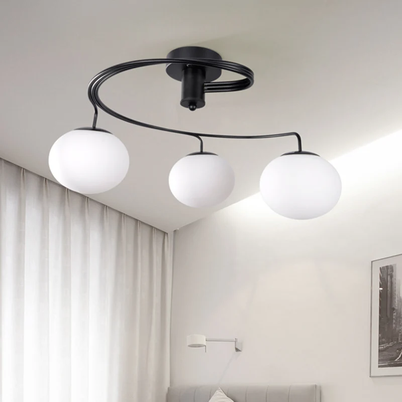 Globe Semi Flush Modernistisch Melkglas 3 Hoofden Zwart Plafondmontage Lichtarmatuur voor Slaapkamer Clearhalo