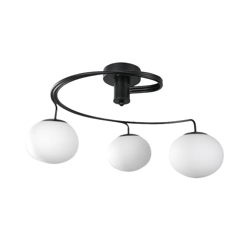 Globe Semi Flush Modernistisch Melkglas 3 Hoofden Zwart Plafondmontage Lichtarmatuur voor Slaapkamer Clearhalo