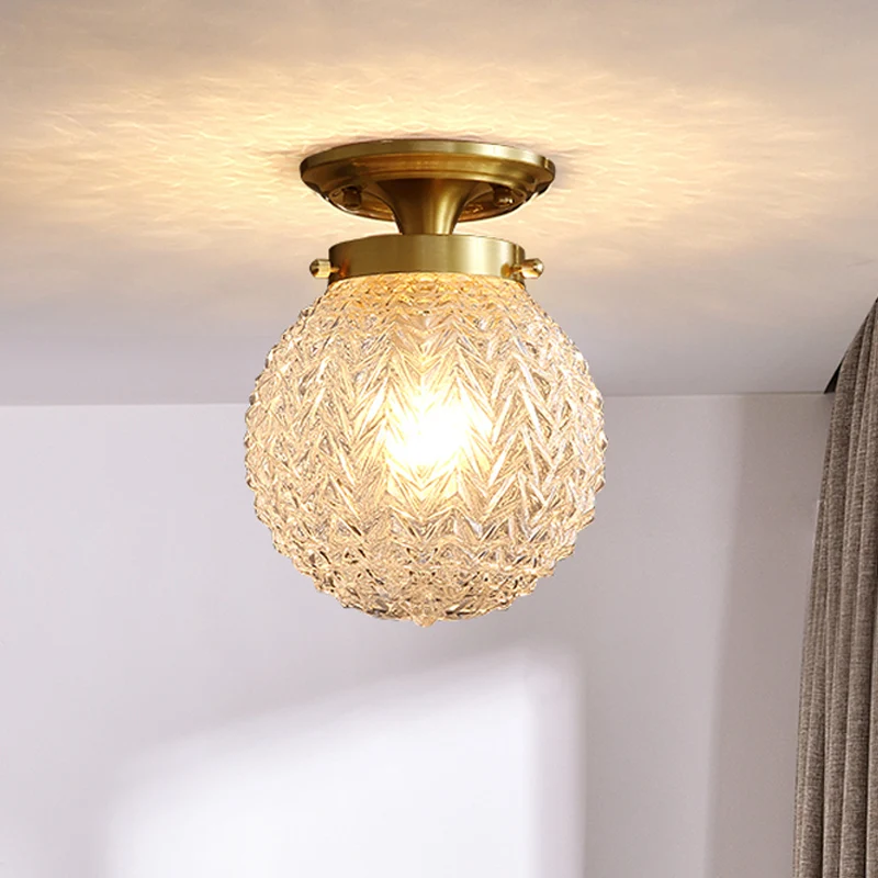 Globe semi-inbouwlamp postmodern getextureerd kristal 1-lichts messing plafondlamp Clearhalo