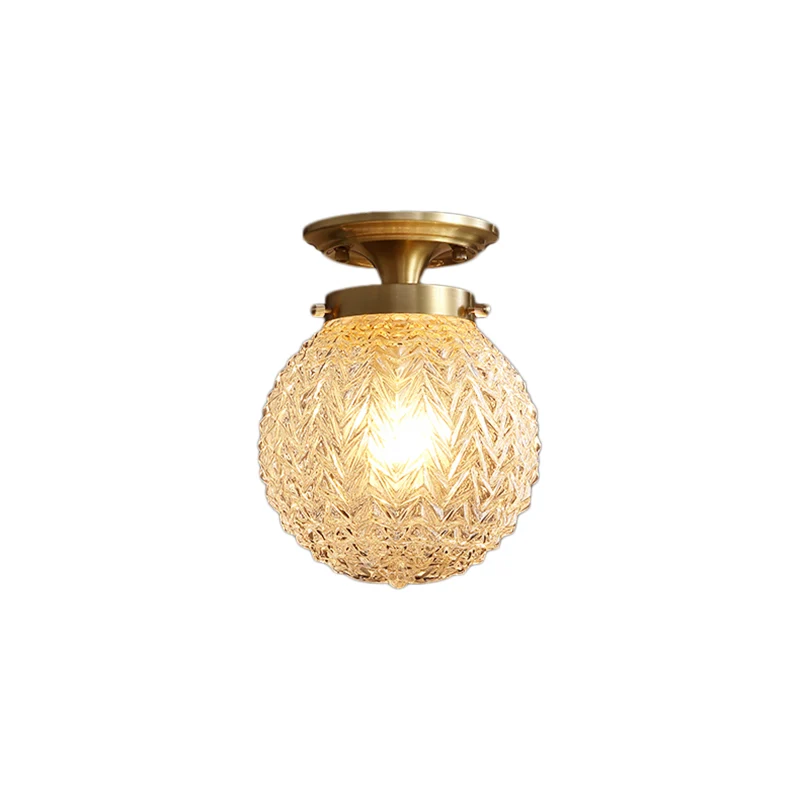 Globe semi-inbouwlamp postmodern getextureerd kristal 1-lichts messing plafondlamp Clearhalo