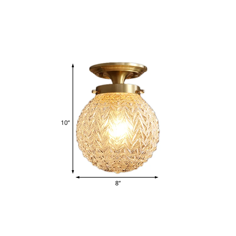 Globe semi-inbouwlamp postmodern getextureerd kristal 1-lichts messing plafondlamp Clearhalo
