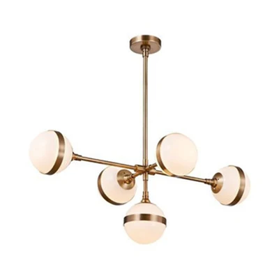 Globe Shade Kroonluchter Eigentijds 3/5 Lichten Melkglas Hanglamp Goud voor Eetkamer Clearhalo