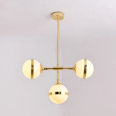 Globe Shade Kroonluchter Eigentijds 3/5 Lichten Melkglas Hanglamp Goud voor Eetkamer Clearhalo