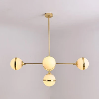 Globe Shade Kroonluchter Eigentijds 3/5 Lichten Melkglas Hanglamp Goud voor Eetkamer Clearhalo