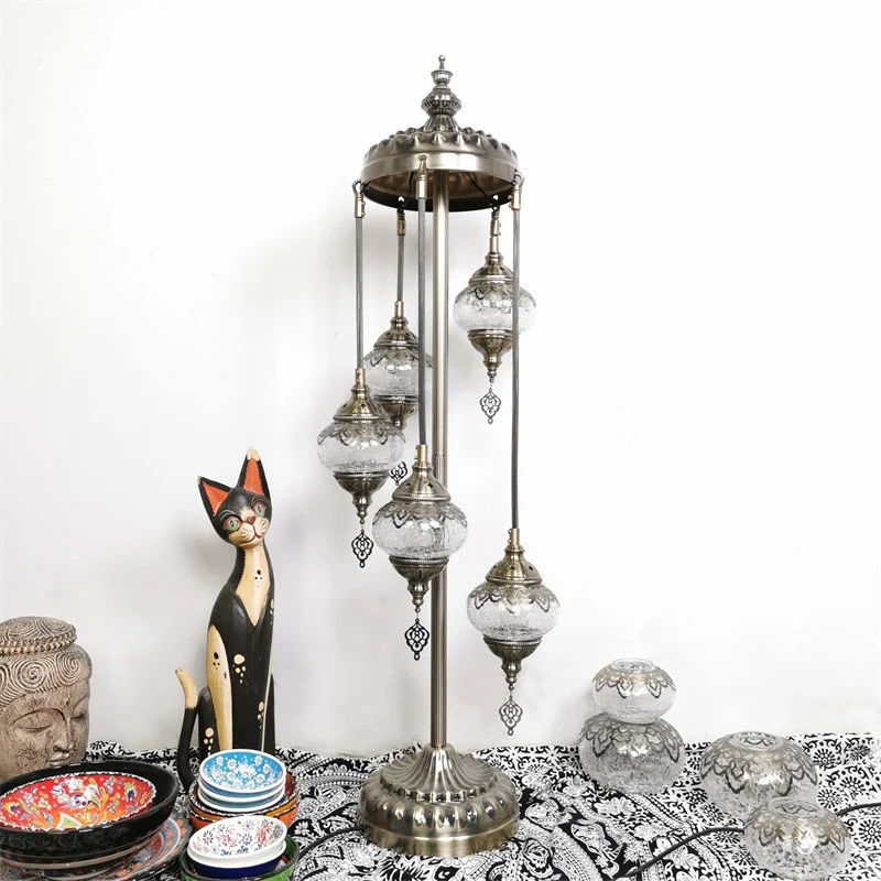 Globe Slaapkamer Staande Licht Vintage Helder Glas 3/5/7 Hoofden Bronzen Vloer Leeslamp Clearhalo
