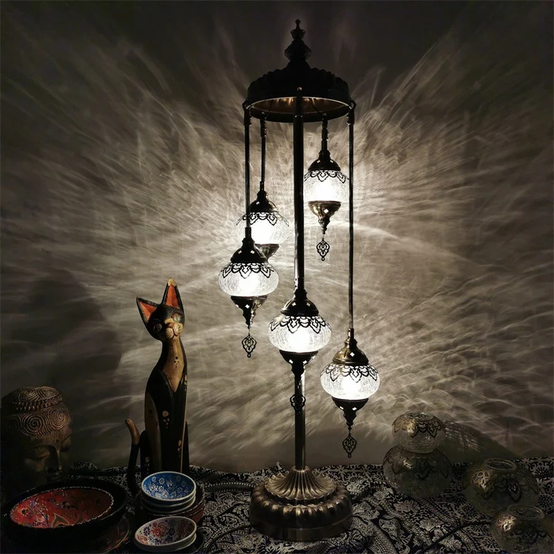 Globe Slaapkamer Staande Licht Vintage Helder Glas 3/5/7 Hoofden Bronzen Vloer Leeslamp Clearhalo