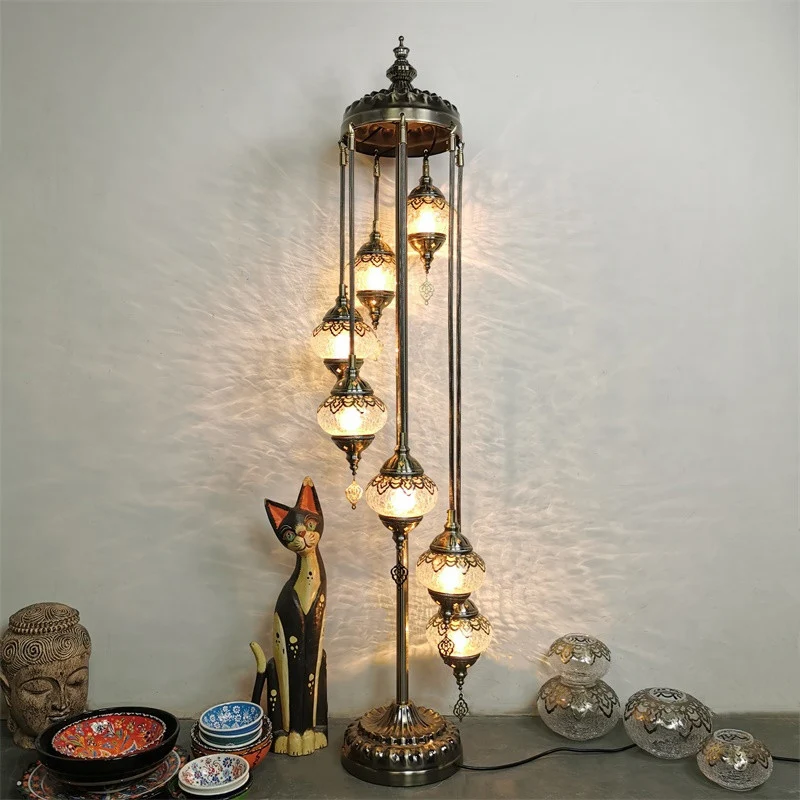 Globe Slaapkamer Staande Licht Vintage Helder Glas 3/5/7 Hoofden Bronzen Vloer Leeslamp Clearhalo
