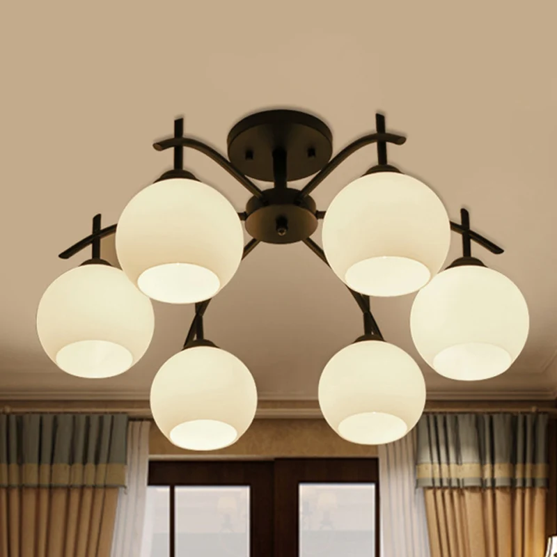 Globe wit glas semi-inbouw traditionele 3/5/6 lampen woonkamer plafondlamp zwart Clearhalo