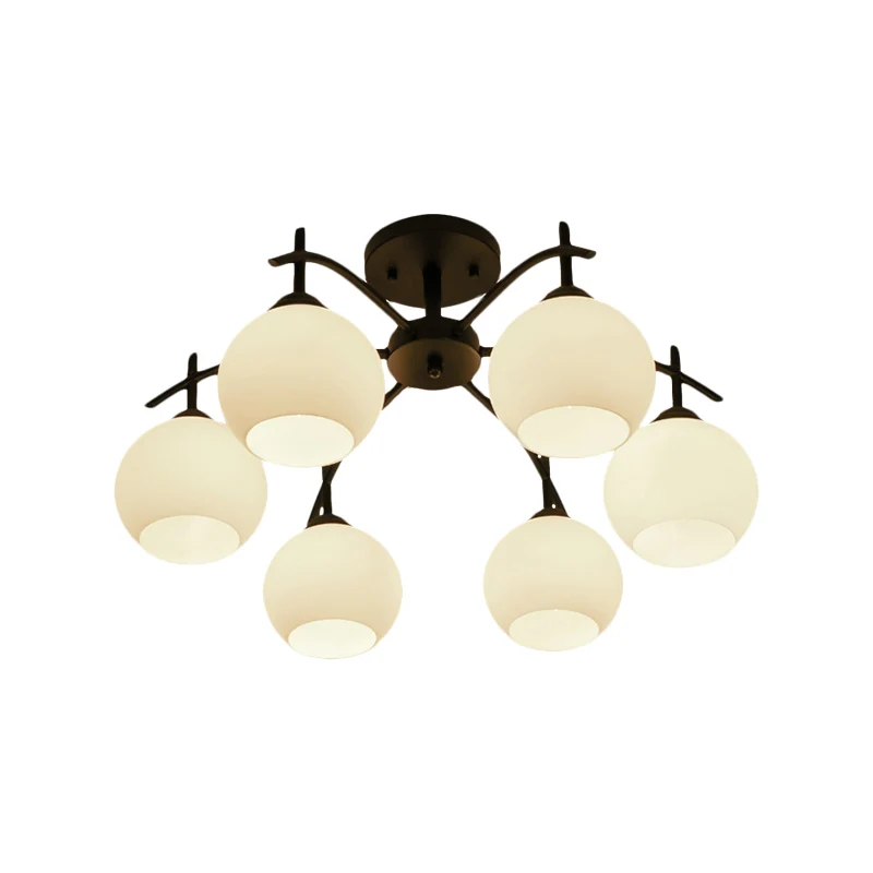 Globe wit glas semi-inbouw traditionele 3/5/6 lampen woonkamer plafondlamp zwart Clearhalo