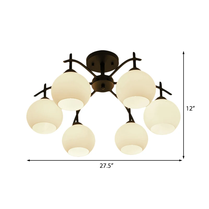 Globe wit glas semi-inbouw traditionele 3/5/6 lampen woonkamer plafondlamp zwart Clearhalo