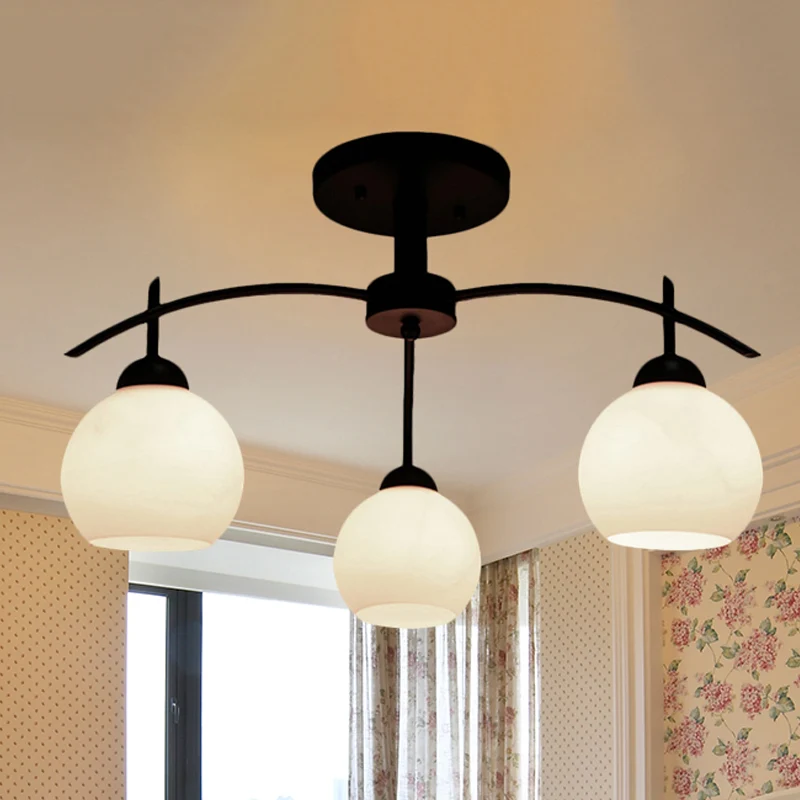 Globe wit glas semi-inbouw traditionele 3/5/6 lampen woonkamer plafondlamp zwart Clearhalo