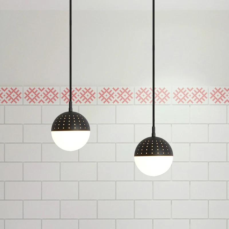 Globe/Ellips hanglamp met opaal witte glazen kap Metaal Nordic 1 licht zwart/wit/roze hangende hanglamp voor slaapkamer Cl...