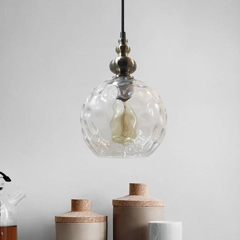 Globe-hanglamp met 1 lamp, moderne hanglamp van gehamerd glas voor boetiekkeuken Clearhalo