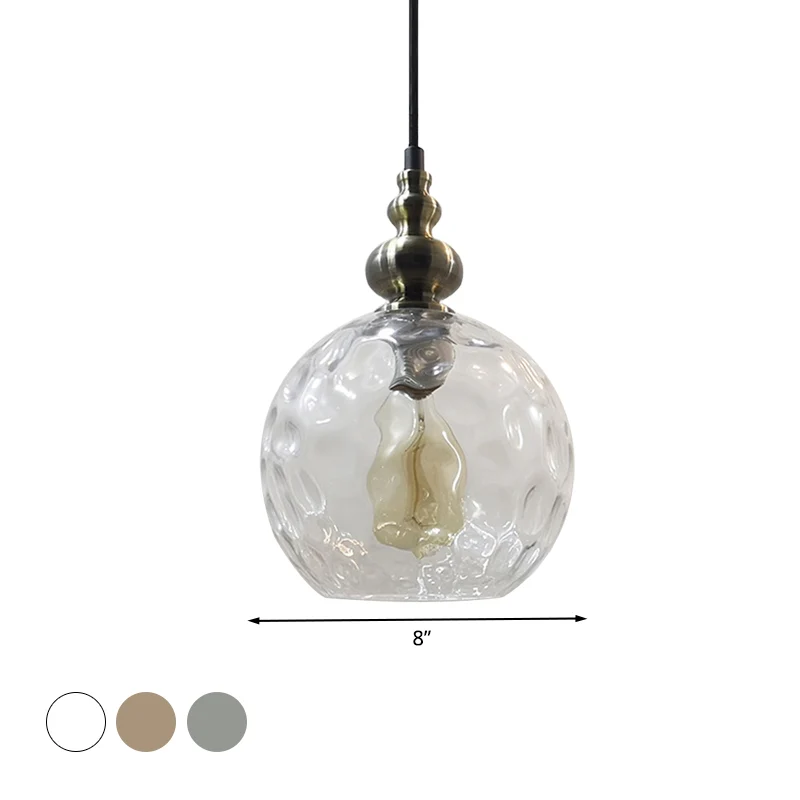 Globe-hanglamp met 1 lamp, moderne hanglamp van gehamerd glas voor boetiekkeuken Clearhalo
