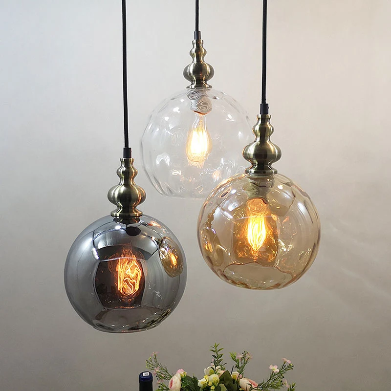 Globe-hanglamp met 1 lamp, moderne hanglamp van gehamerd glas voor boetiekkeuken Clearhalo