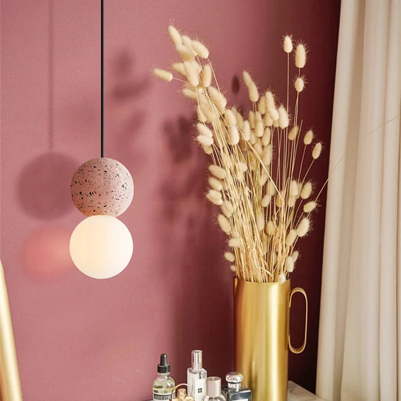 Globe-plafondlamp Scandinavische stijl Terrazzo 1-lichts restaurant hangende hanglamp met opaalglazen kap Clearhalo