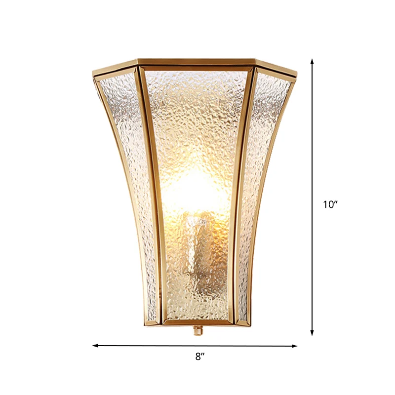 1 gloeilamp uitlopende schanslamp, traditie getextureerd glazen wandverlichtingsarmatuur messing met trap Clearhalo