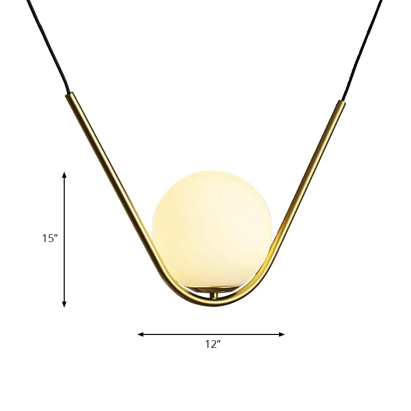 Gold Ball Hanglamp Post Modern Led Wit Glazen Hanglamp met V-vorm Staaf voor Eetkamer Clearhalo
