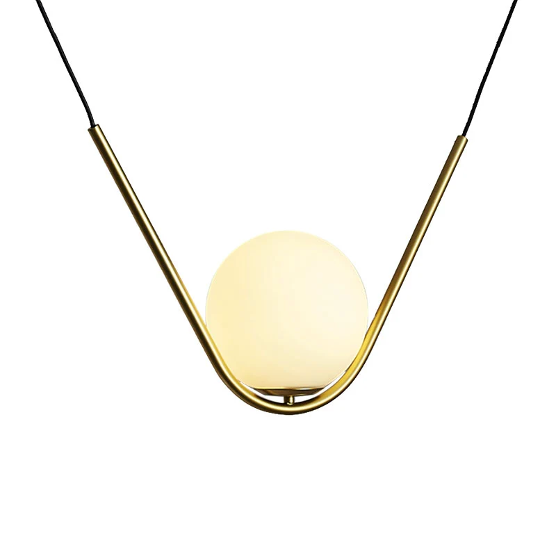 Gold Ball Hanglamp Post Modern Led Wit Glazen Hanglamp met V-vorm Staaf voor Eetkamer Clearhalo