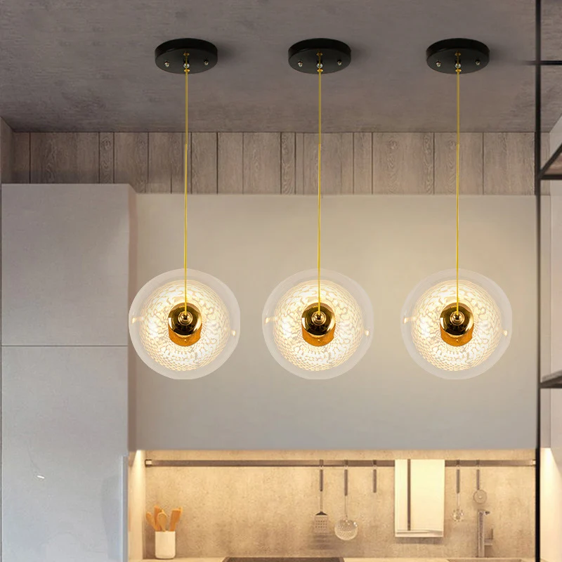 Gold Globe plafondhanglamp Moderne 1/3-kops helderglazen ophangverlichting met gaasbuis aan de binnenkant Clearhalo