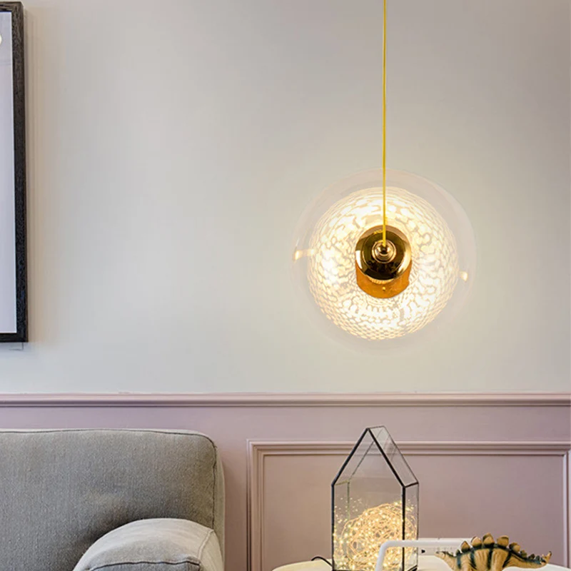Gold Globe plafondhanglamp Moderne 1/3-kops helderglazen ophangverlichting met gaasbuis aan de binnenkant Clearhalo