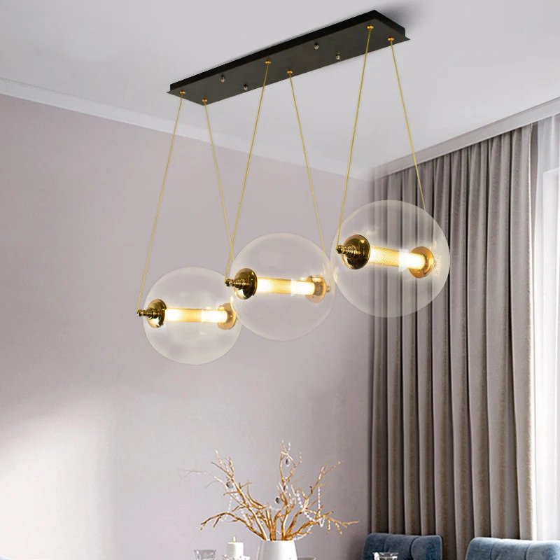 Gold Globe plafondhanglamp Moderne 1/3-kops helderglazen ophangverlichting met gaasbuis aan de binnenkant Clearhalo