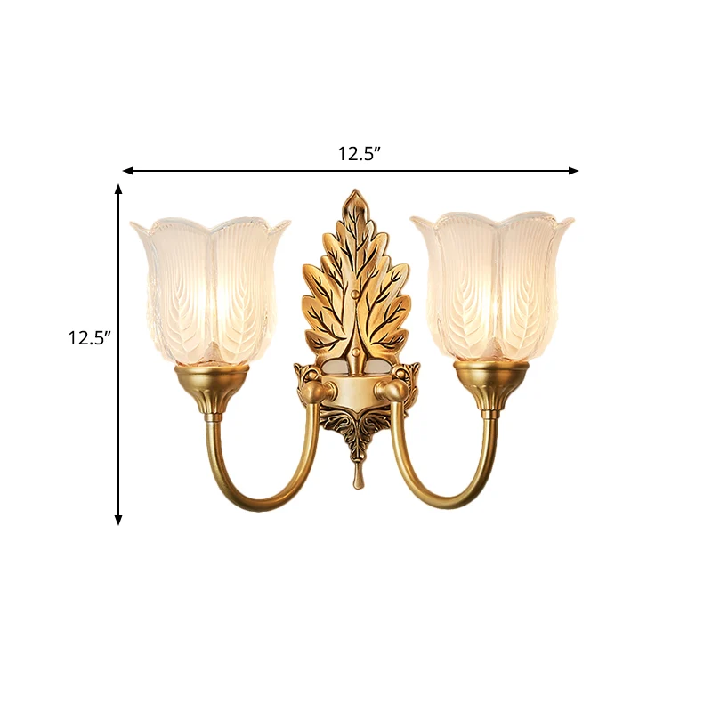 Golden Leaf Wandkandelaar Lichte metalen 1/2-lichts slaapkamerwandlamp antieke stijl met matglazen belkap Clearhalo