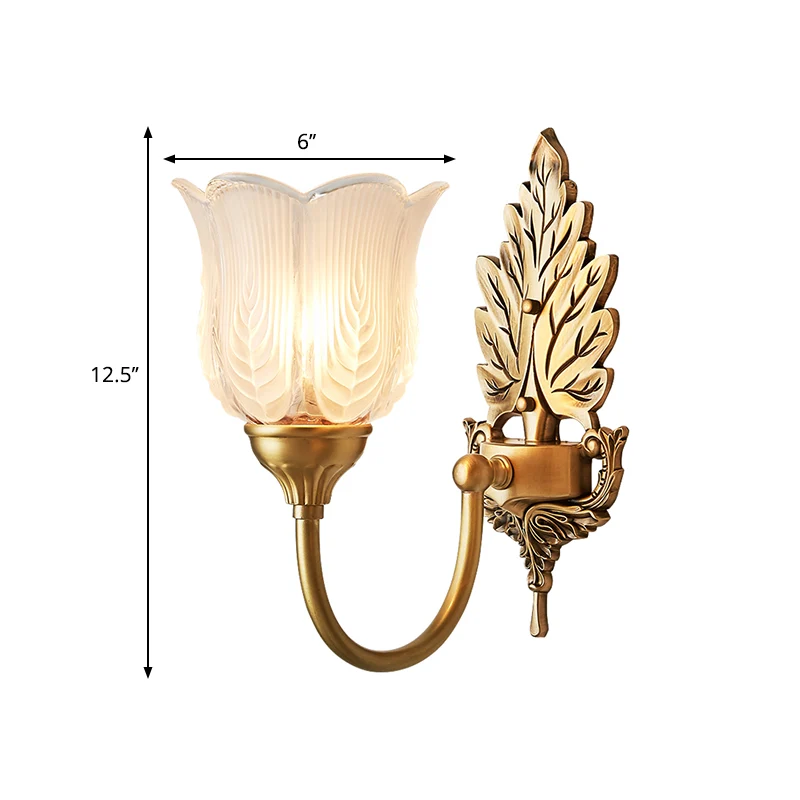 Golden Leaf Wandkandelaar Lichte metalen 1/2-lichts slaapkamerwandlamp antieke stijl met matglazen belkap Clearhalo