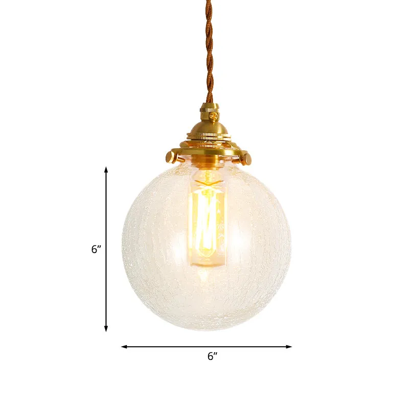 Goud 1-lichts plafondlamp koloniaal helder craquelé/bubbel glazen bol/ovaal/cilinder hangende verlichtingsarmatuur voor sl...