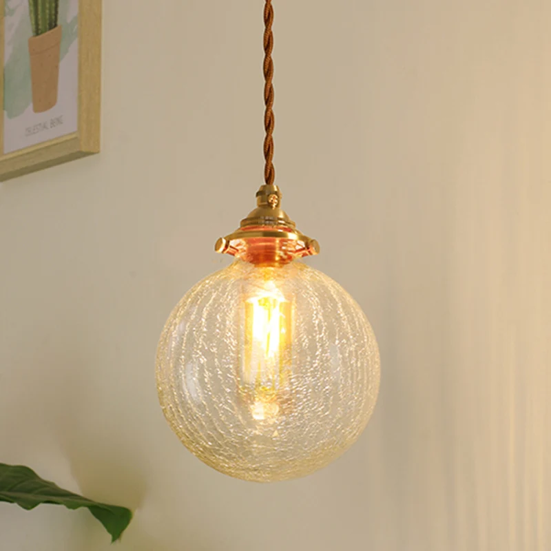 Goud 1-lichts plafondlamp koloniaal helder craquelé/bubbel glazen bol/ovaal/cilinder hangende verlichtingsarmatuur voor sl...