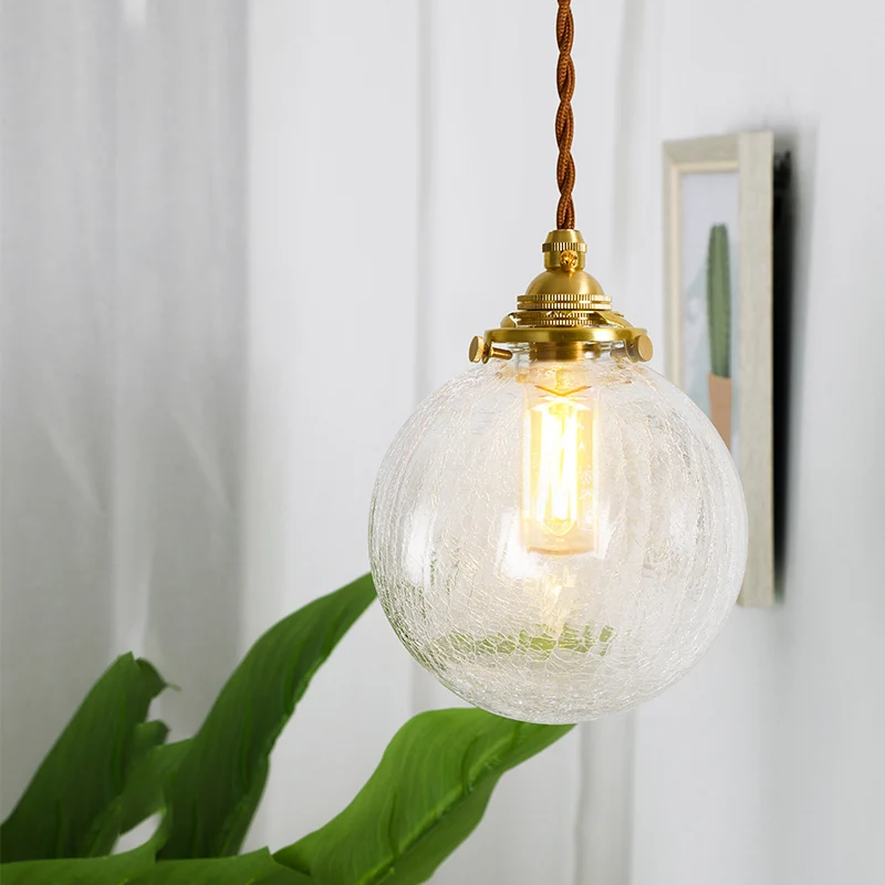 Goud 1-lichts plafondlamp koloniaal helder craquelé/bubbel glazen bol/ovaal/cilinder hangende verlichtingsarmatuur voor sl...