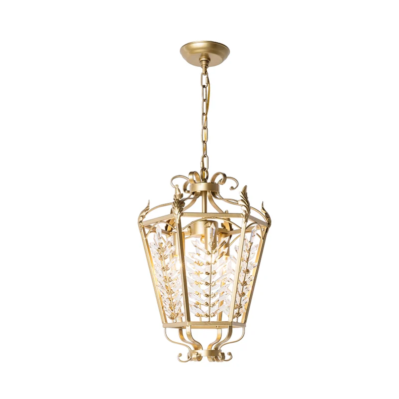 Goud 3-kops kroonluchter licht traditionalisme metalen lantaarn hangende verlichtingsarmatuur met kristallen accent Clearhalo